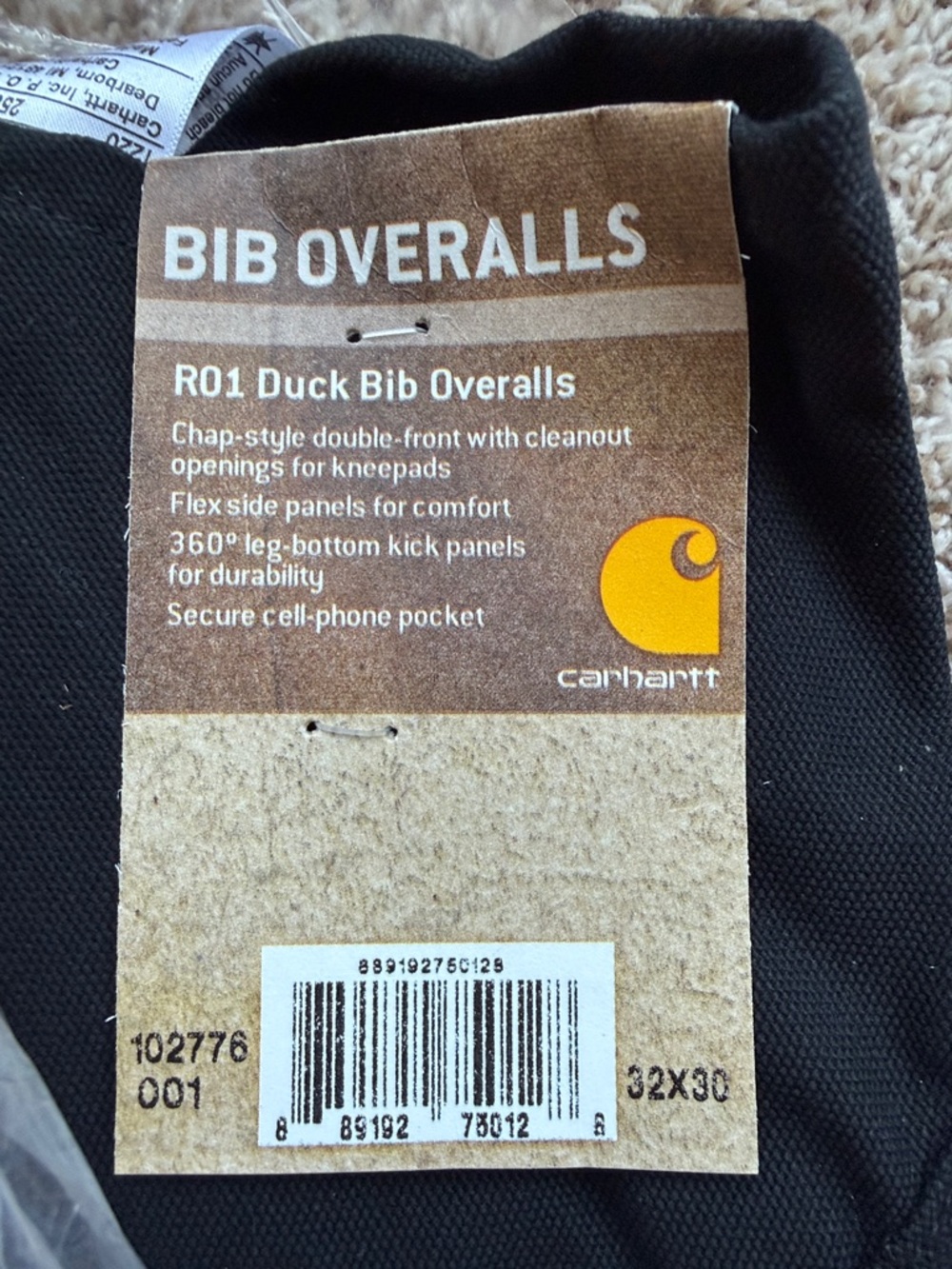 NWT Carhartt R01 Duck Bib Overalls, Black, 32x30 - Picture 3 of 3